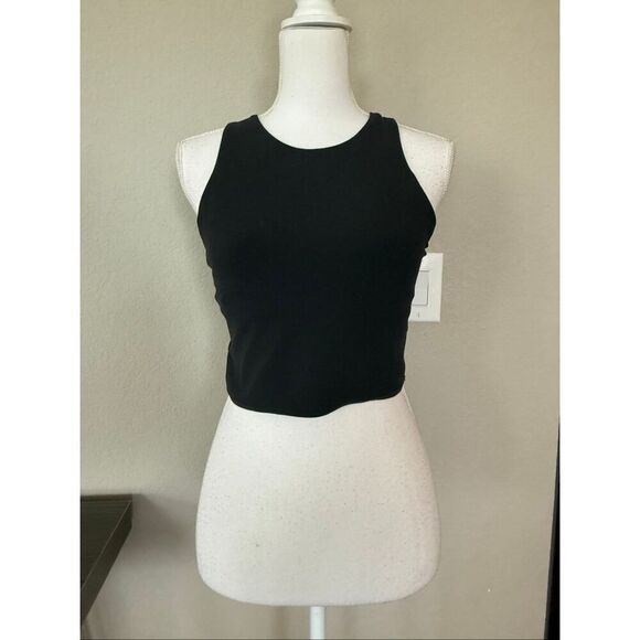 Athleta Tops - Athleta Black High Neck Crop Racerback Sports Bra Medium